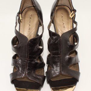 Tahari dark Brown Leather Heels with Gold toe Sz 8.5